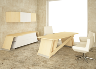 Baltoro Modern Executive Desk & Credenza with solid top in natural maple